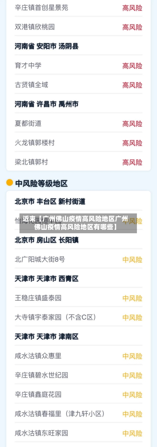 近来【广州佛山疫情高风险地区广州佛山疫情高风险地区有哪些】