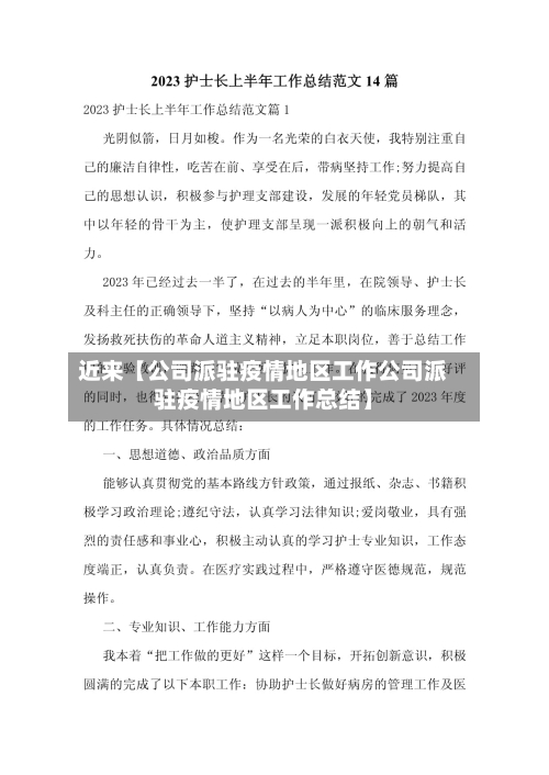 近来【公司派驻疫情地区工作公司派驻疫情地区工作总结】